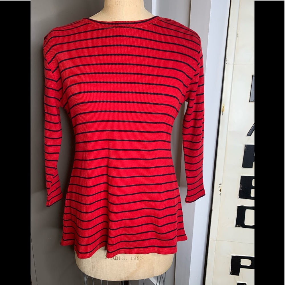 NWT Embellish Red Stripe Split Back Top sz Small